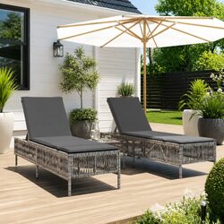Versatile Grey Sun Loungers for Gardens and Patios - Set of 2