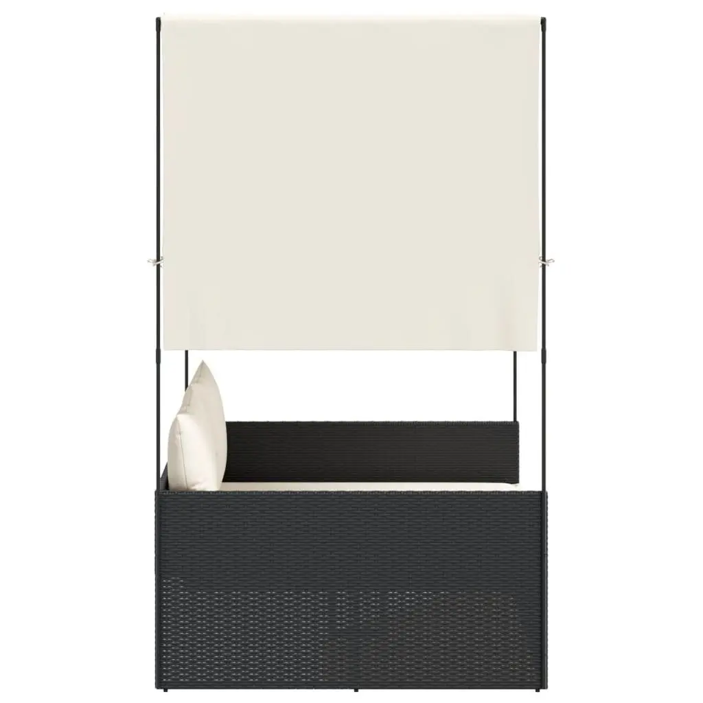 Double Sun Lounger PE Rattan with Roof and Curtains Black
