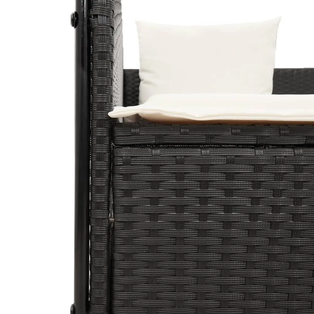 Double Sun Lounger PE Rattan with Roof and Curtains Black