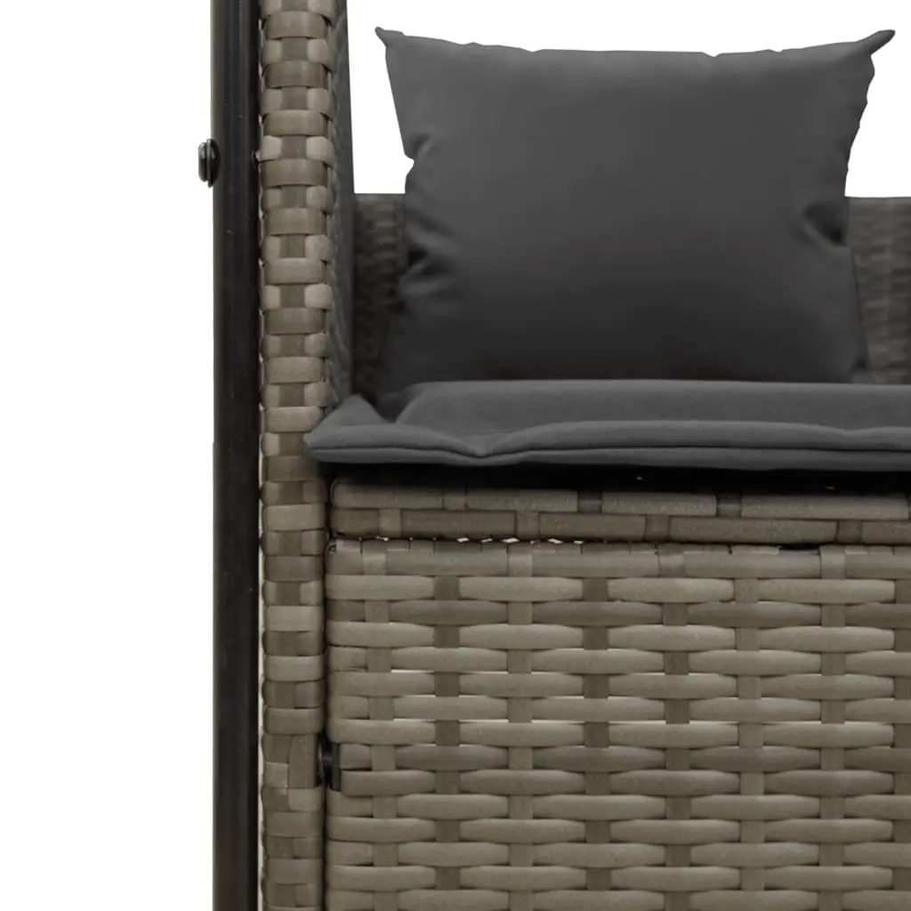 Double Sun Lounger PE Poly Rattan Grey with Roof Curtains Outdoor Garden Furniture