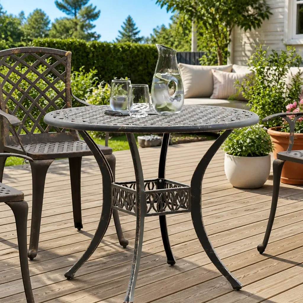 Garden Table Cast Aluminium Brown Round Ø90x75 cm