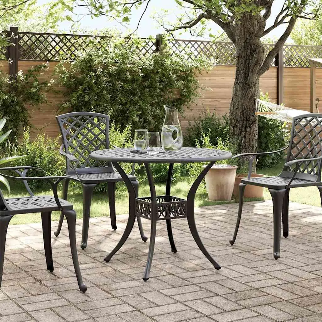 Garden Table Round Black Outdoor Patio Furniture Umbrella Hole Dining Table