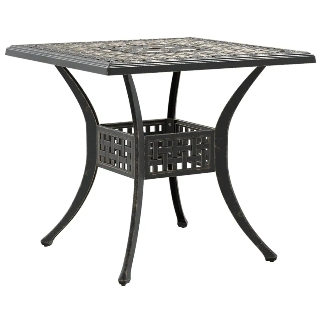 Garden Table Cast Aluminium 80cm Brown Outdoor Patio Furniture with Umbrella Hole