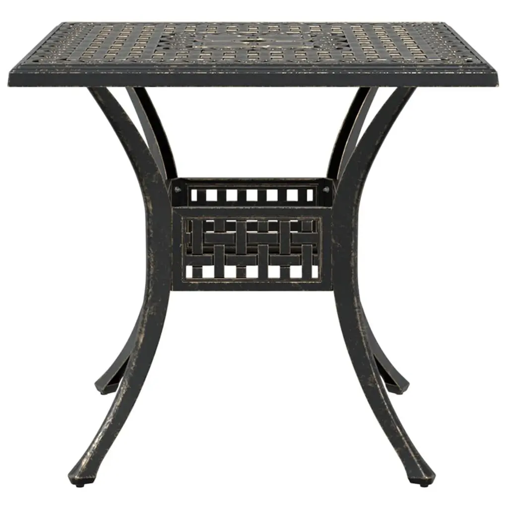 Garden Table Cast Aluminium 80cm Brown Outdoor Patio Furniture with Umbrella Hole