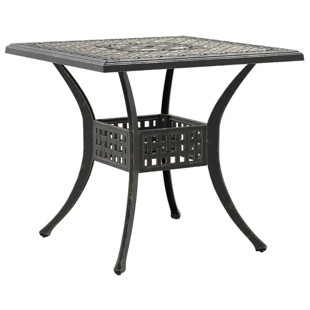 Garden Table Cast Aluminium 80cm Brown Outdoor Patio Furniture with Umbrella Hole