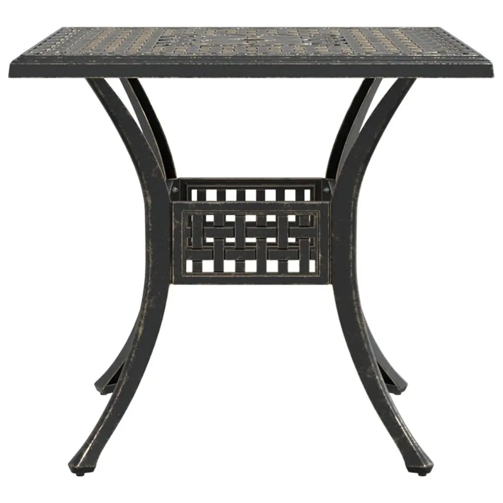 Garden Table Cast Aluminium 80cm Brown Outdoor Patio Furniture with Umbrella Hole