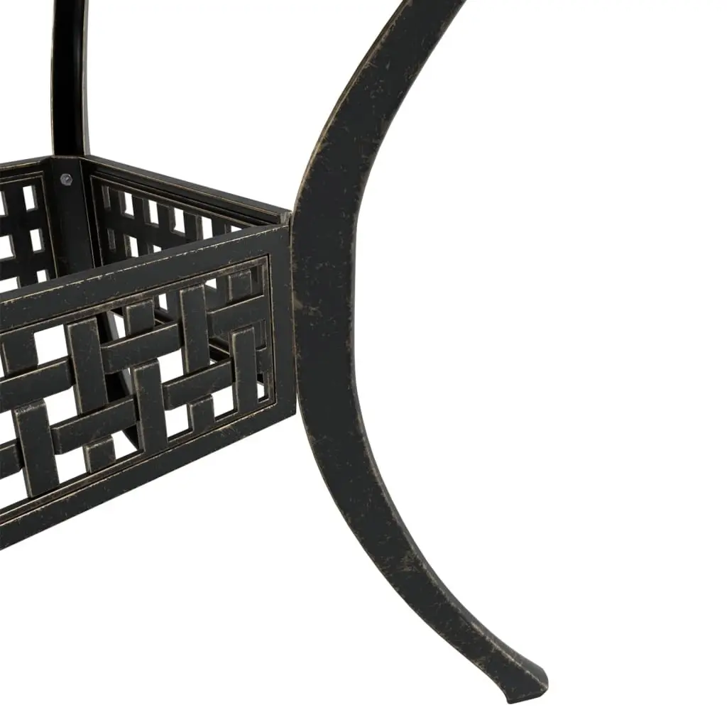 Garden Table Cast Aluminium 80cm Brown Outdoor Patio Furniture with Umbrella Hole