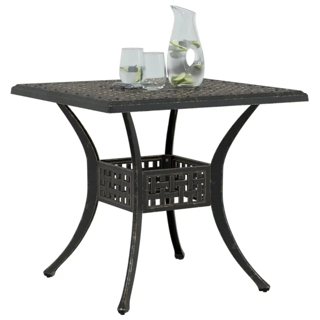 Garden Table Cast Aluminium 80cm Brown Outdoor Patio Furniture with Umbrella Hole