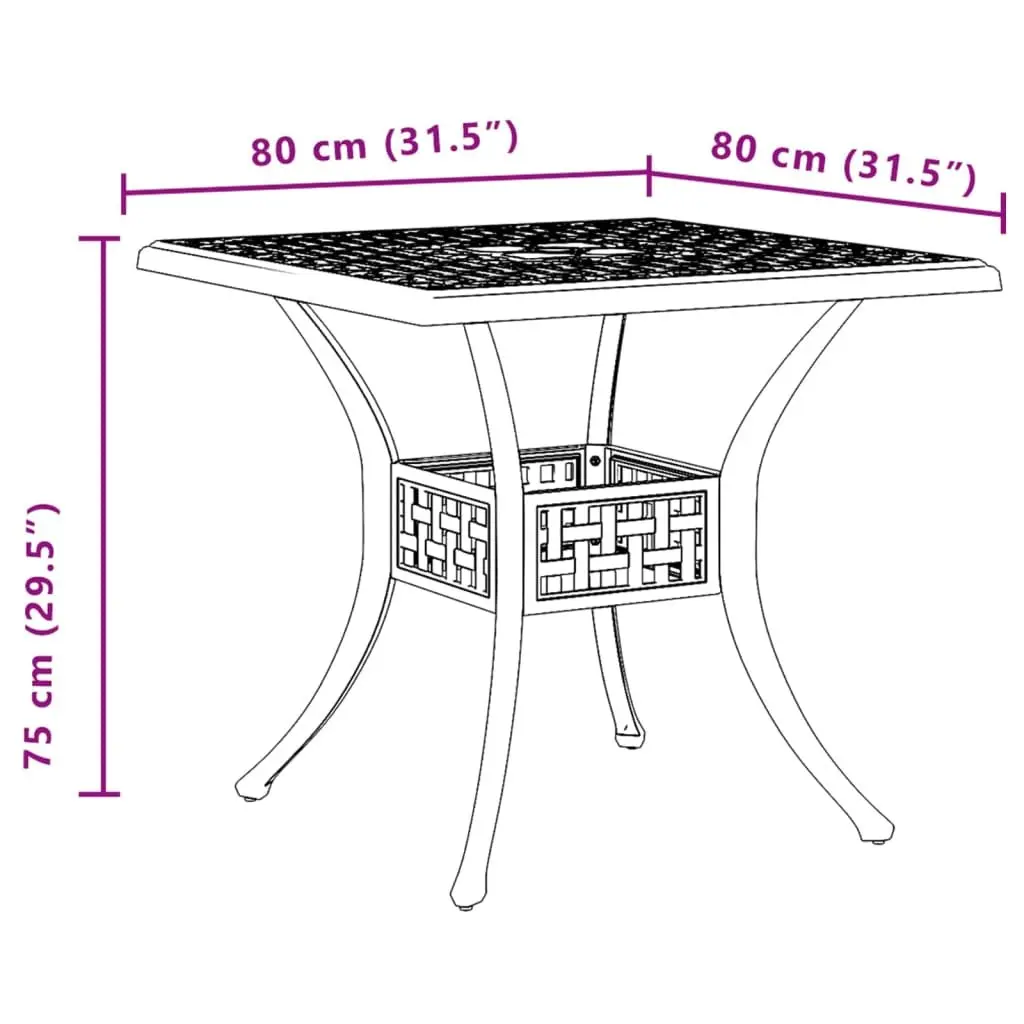 Outdoor Patio Garden Table Cast Aluminium Black 80x80x75 cm with Umbrella Hole