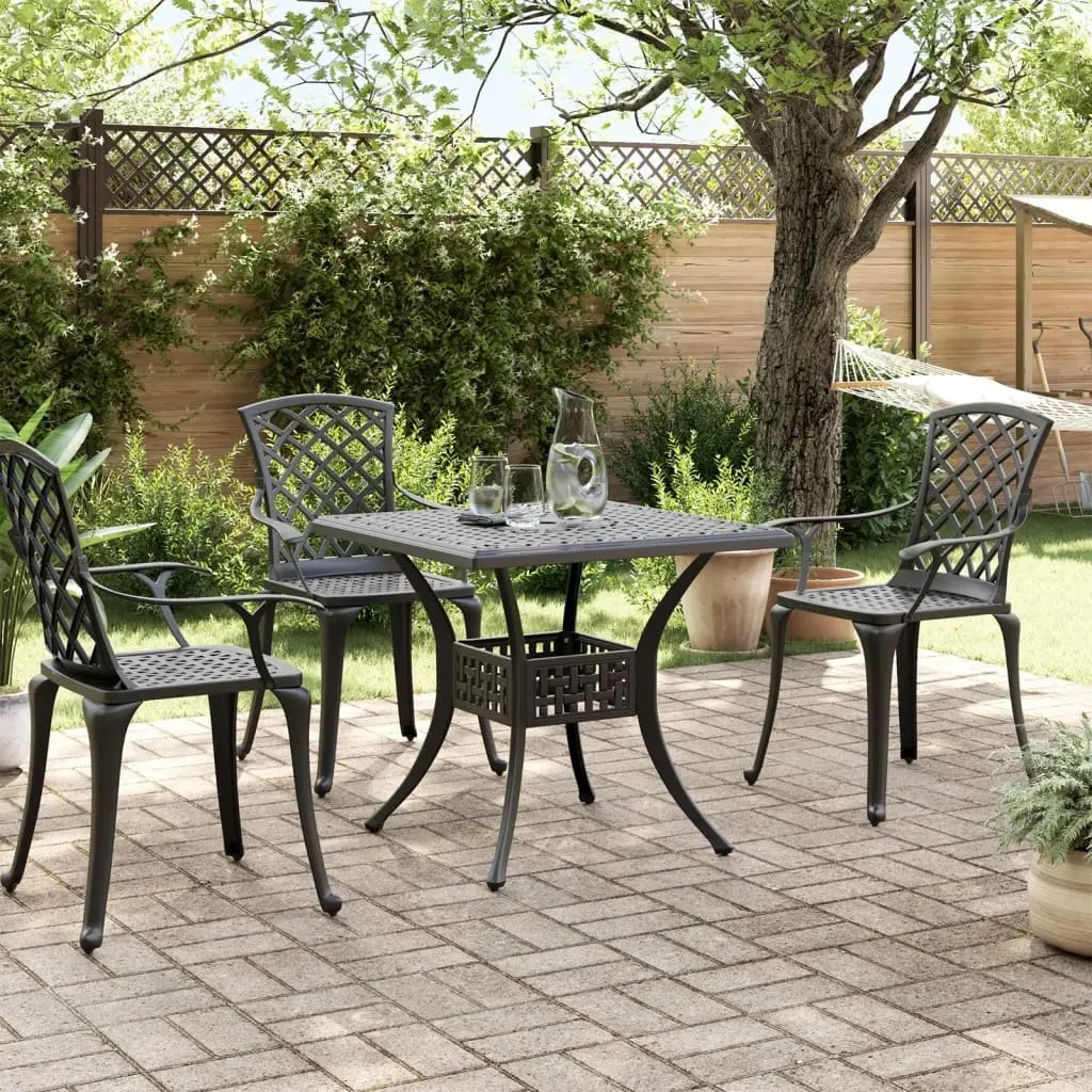 Outdoor Patio Garden Table Cast Aluminium Black 80x80x75 cm with Umbrella Hole