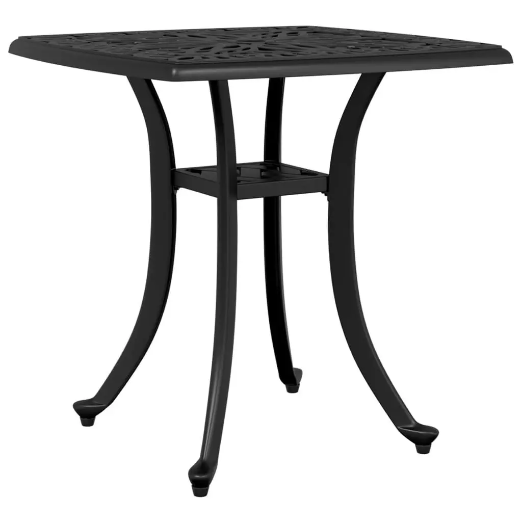 Black Garden Table Cast Aluminium 53x53x53cm Outdoor Furniture with Umbrella Hole for Patio and Garden