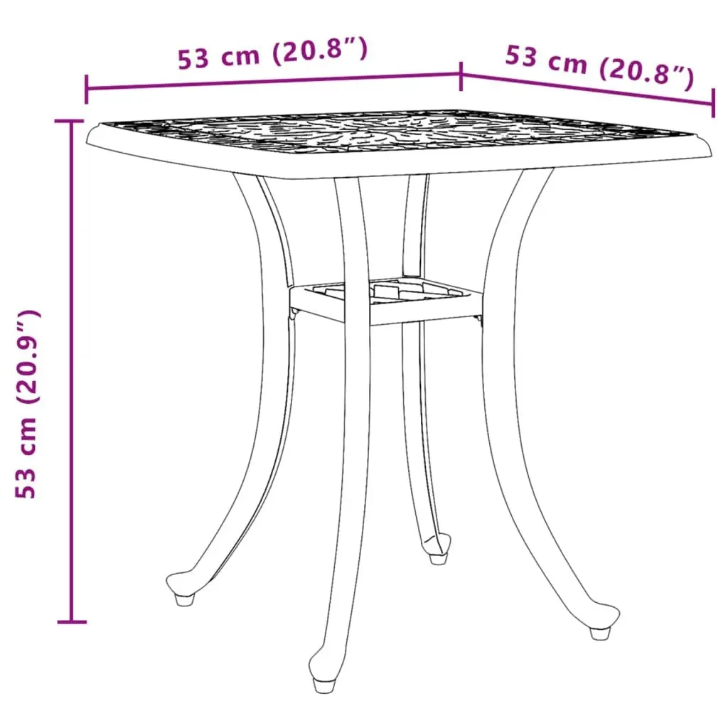 Black Garden Table Cast Aluminium 53x53x53cm Outdoor Furniture with Umbrella Hole for Patio and Garden