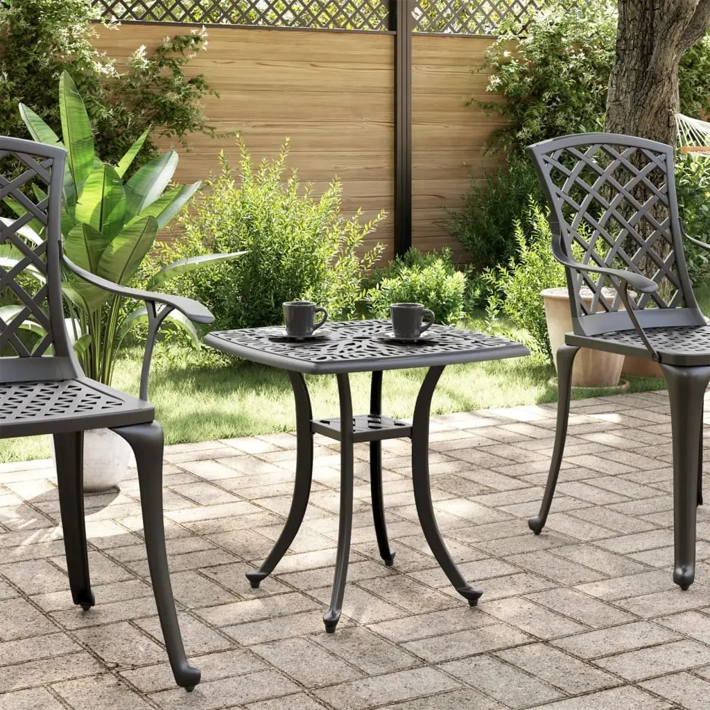 Black Garden Table Cast Aluminium 53x53x53cm Outdoor Furniture with Umbrella Hole for Patio and Garden
