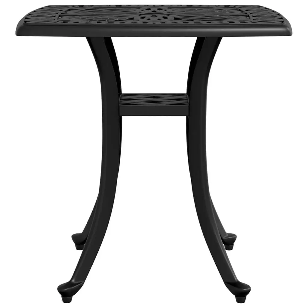 Black Garden Table Cast Aluminium 53x53x53cm Outdoor Furniture with Umbrella Hole for Patio and Garden