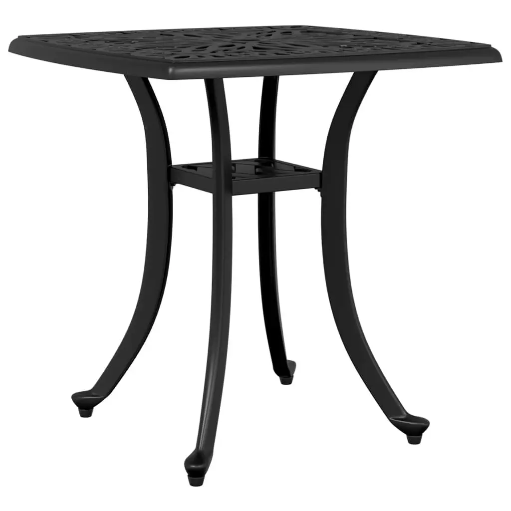 Black Garden Table Cast Aluminium 53x53x53cm Outdoor Furniture with Umbrella Hole for Patio and Garden