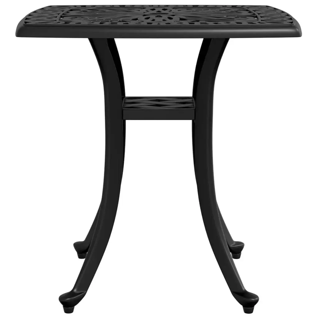 Black Garden Table Cast Aluminium 53x53x53cm Outdoor Furniture with Umbrella Hole for Patio and Garden