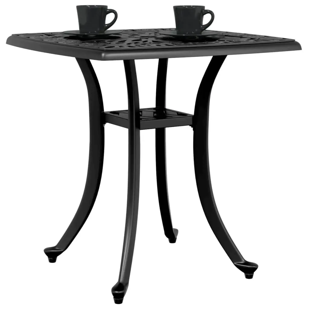Black Garden Table Cast Aluminium 53x53x53cm Outdoor Furniture with Umbrella Hole for Patio and Garden