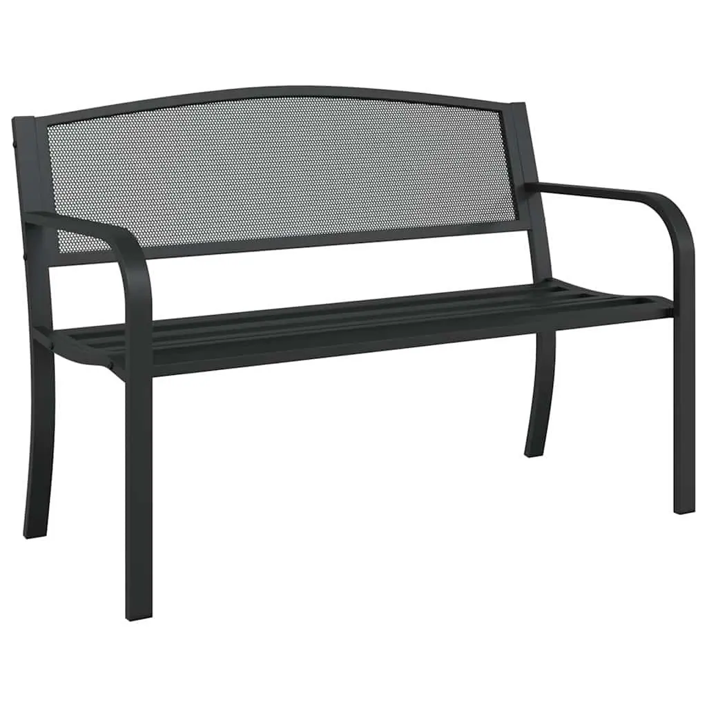 Garden Bench Powder-coated Steel 119cm Black Outdoor Seating with Armrest and Backrest