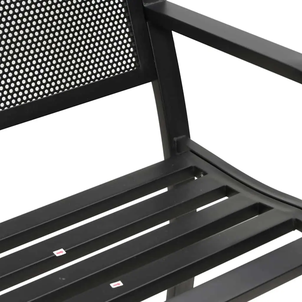 Garden Bench Powder-coated Steel 119cm Black Outdoor Seating with Armrest and Backrest