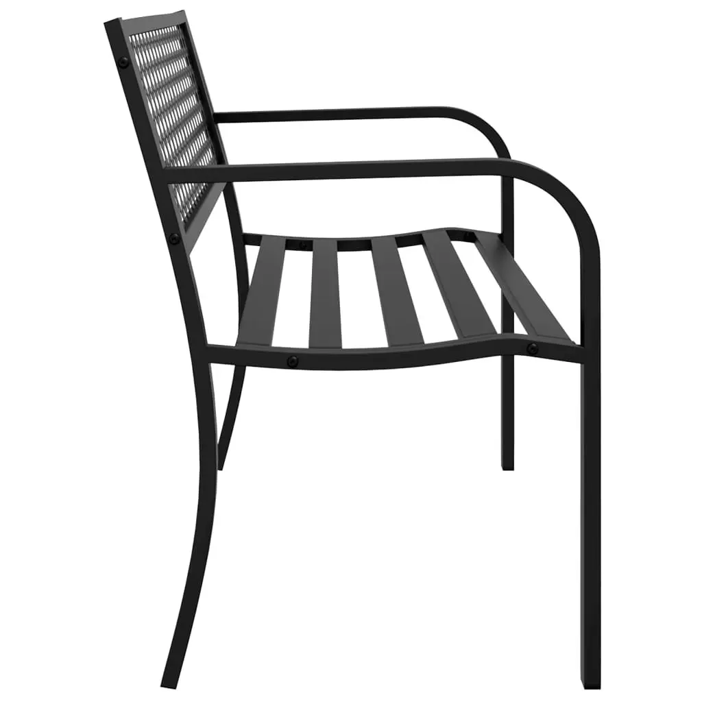 Garden Bench Powder-coated Steel 119cm Black Outdoor Seating with Backrest and Armrests