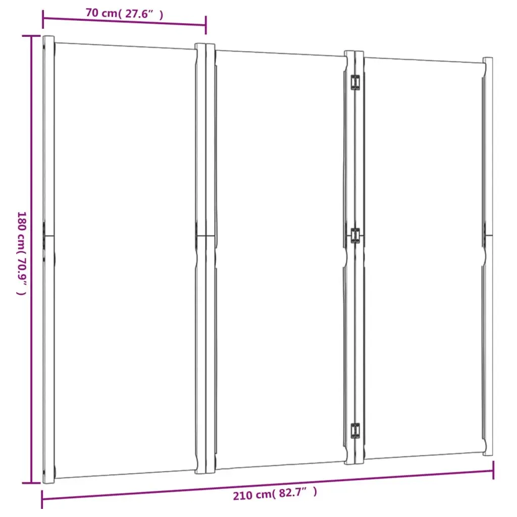 3-Panel Room Divider Solid Acacia Wood 210x180 cm Grey Folding Partition Privacy Screen Indoor