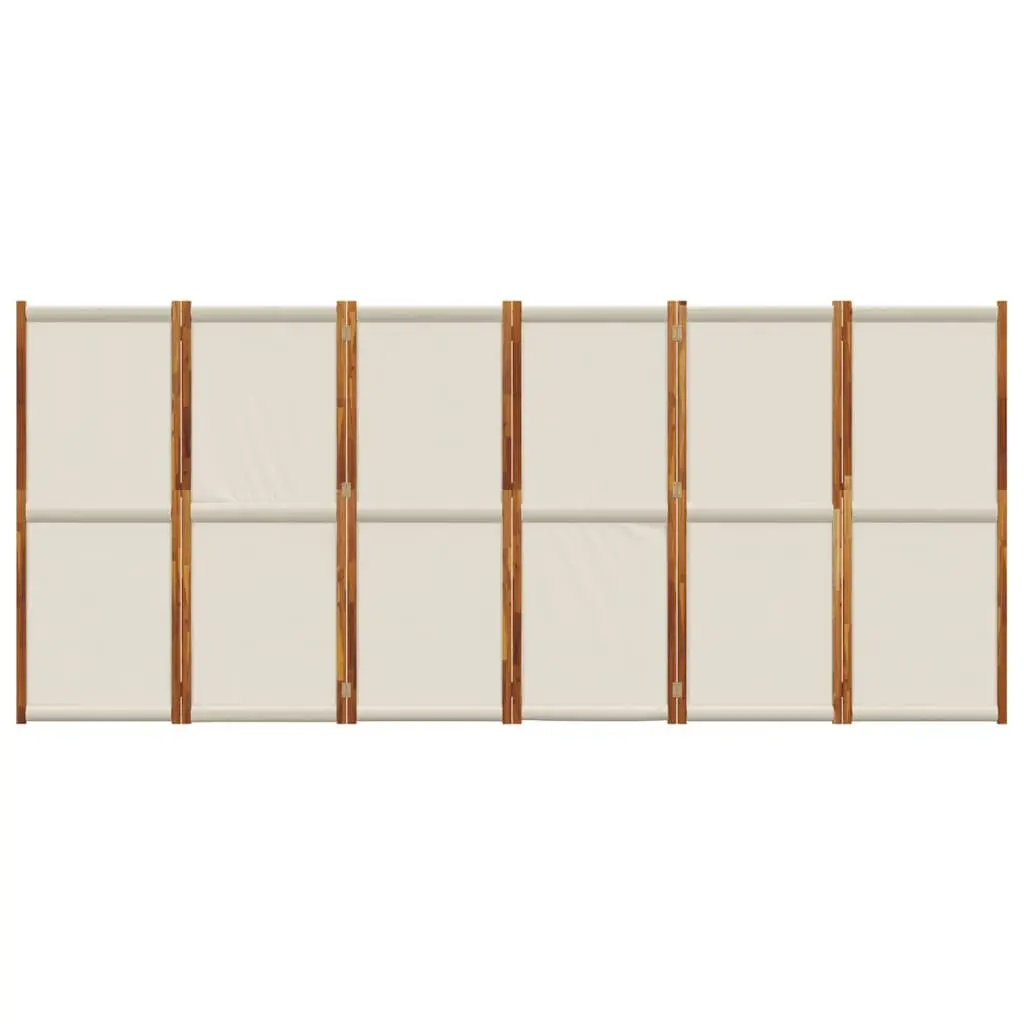 6-Panel Room Divider Solid Acacia Wood Grey Folding Privacy Screen Indoor Outdoor Space Partition