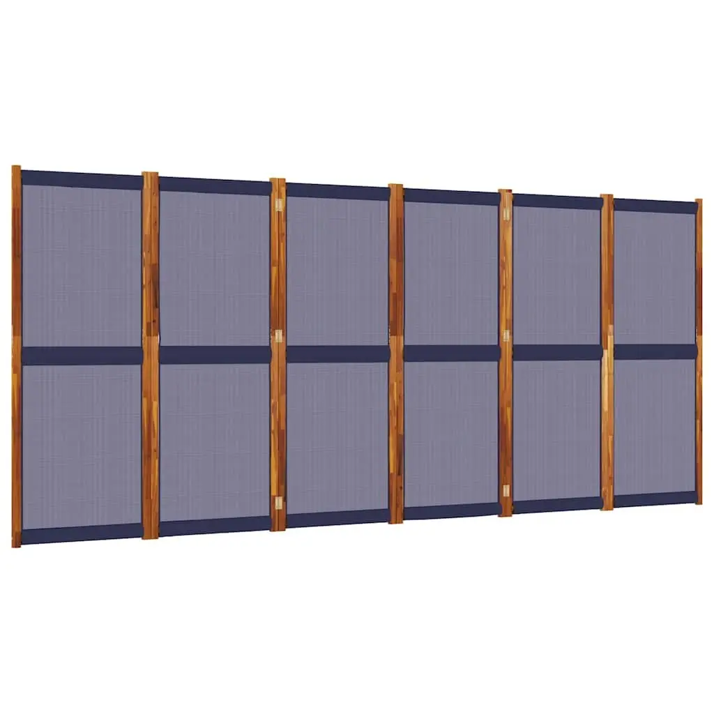6 Panel Folding Privacy Screen Dark Blue Indoor Outdoor Room Divider Solid Acacia Wood Textilene 420x180cm