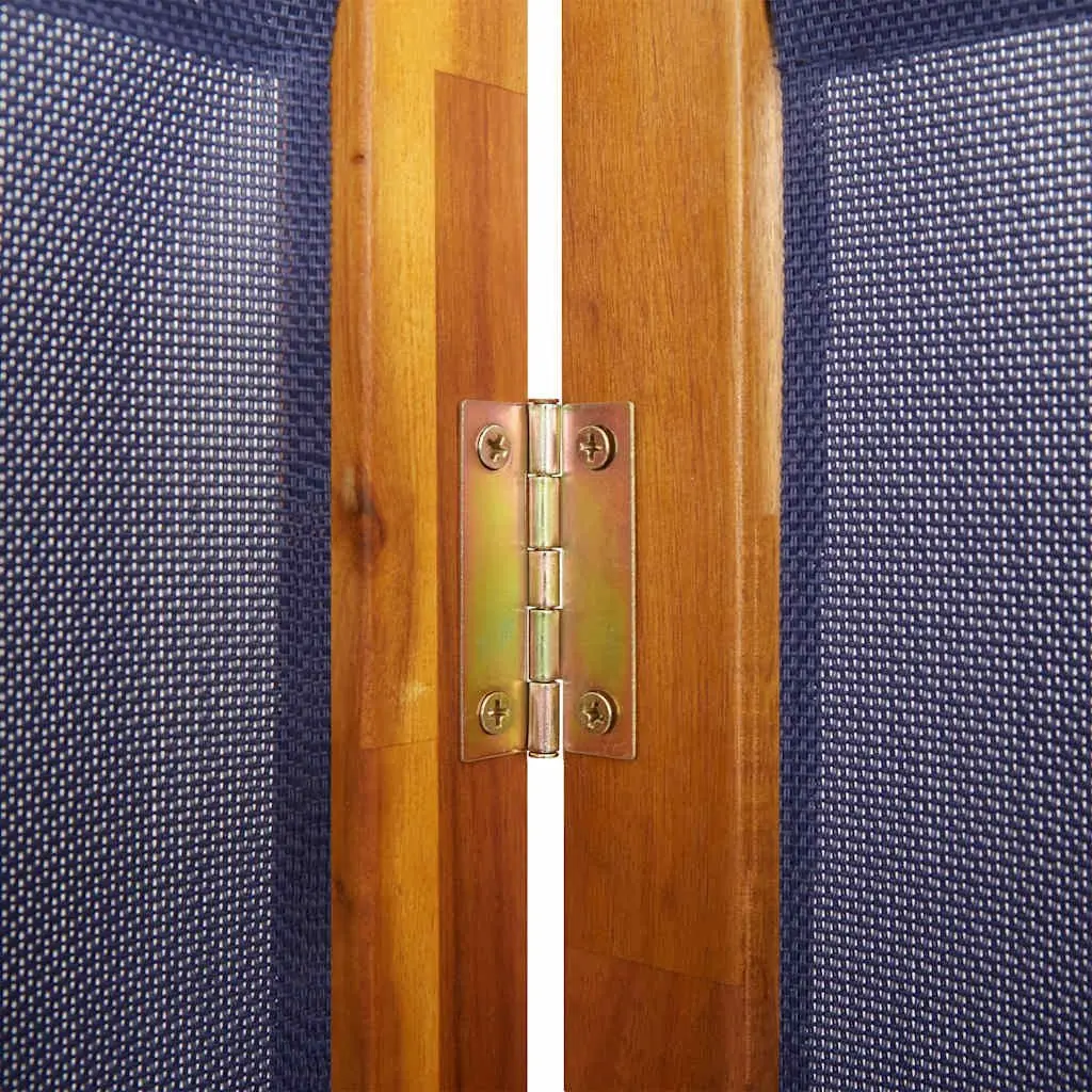 6 Panel Folding Privacy Screen Dark Blue Indoor Outdoor Room Divider Solid Acacia Wood Textilene 420x180cm