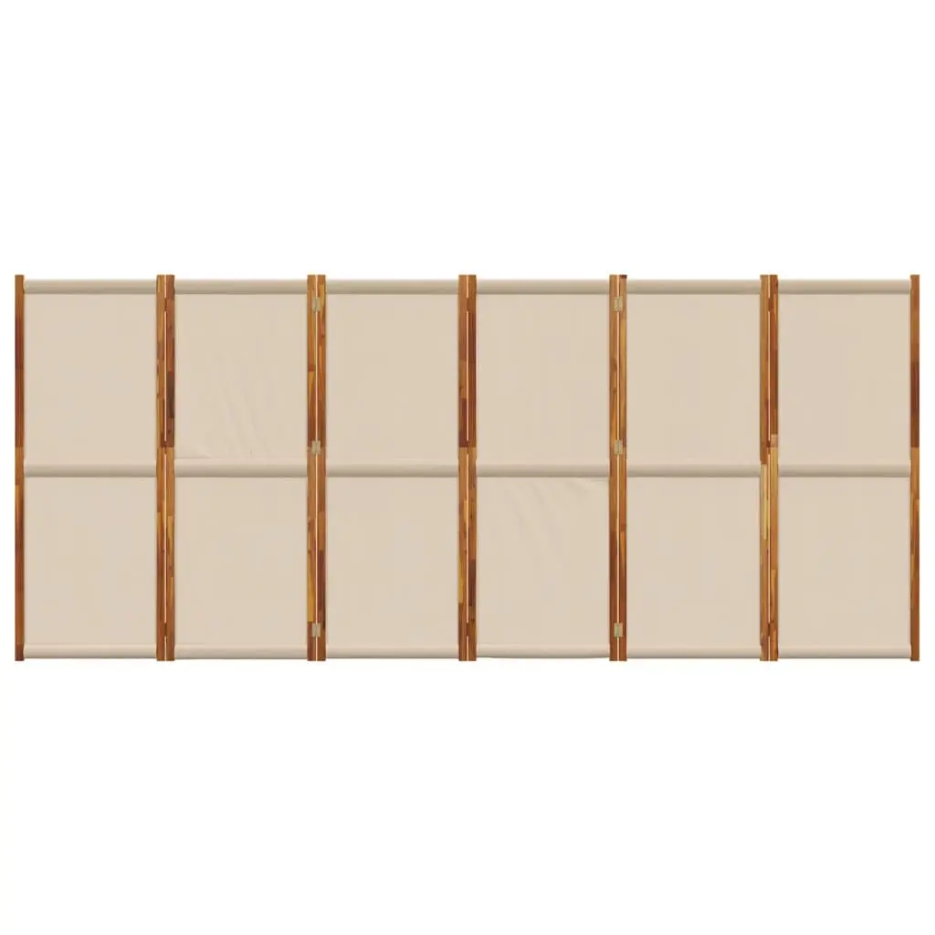 6-Panel Room Divider Folding Partition Solid Acacia Wood Weather-Resistant Textilene Taupe 420 x 180 cm