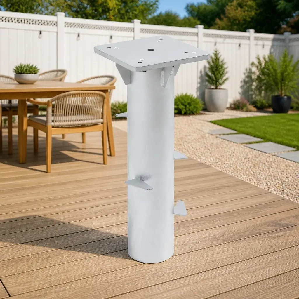 Steel Parasol Base Silver 16x16x39.5cm In-Ground Durable Umbrella Stand
