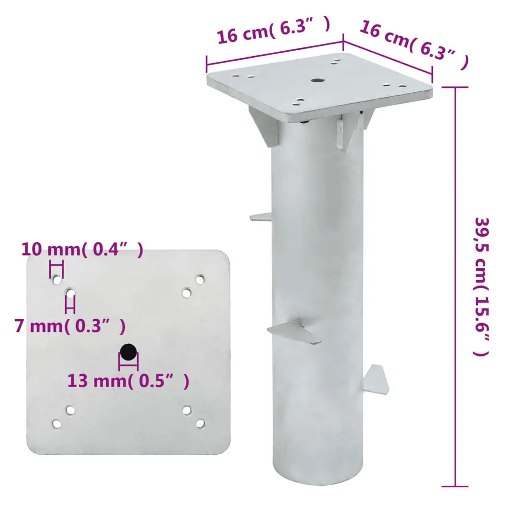 Steel Parasol Base Silver 16x16x39.5cm In-Ground Durable Umbrella Stand