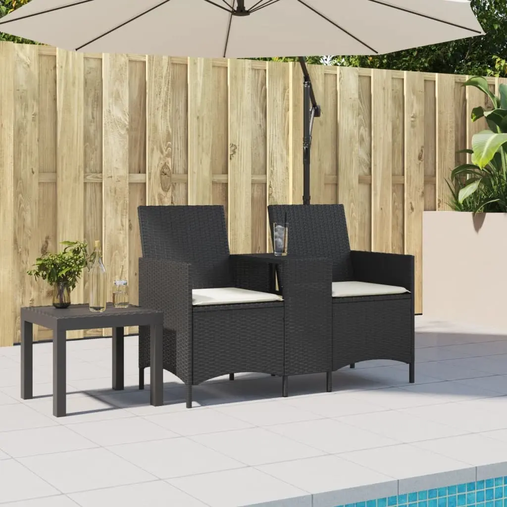 Outdoor Garden Sofa 2-Seater with Integrated Table Cushions Black Poly Rattan