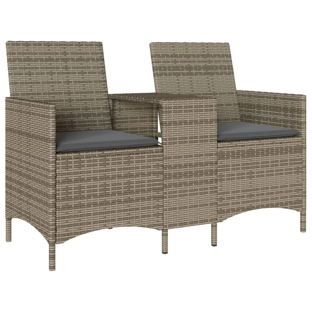 Outdoor Garden Sofa Poly Rattan 2-Seater Grey with Cushions and Table Patio Furniture