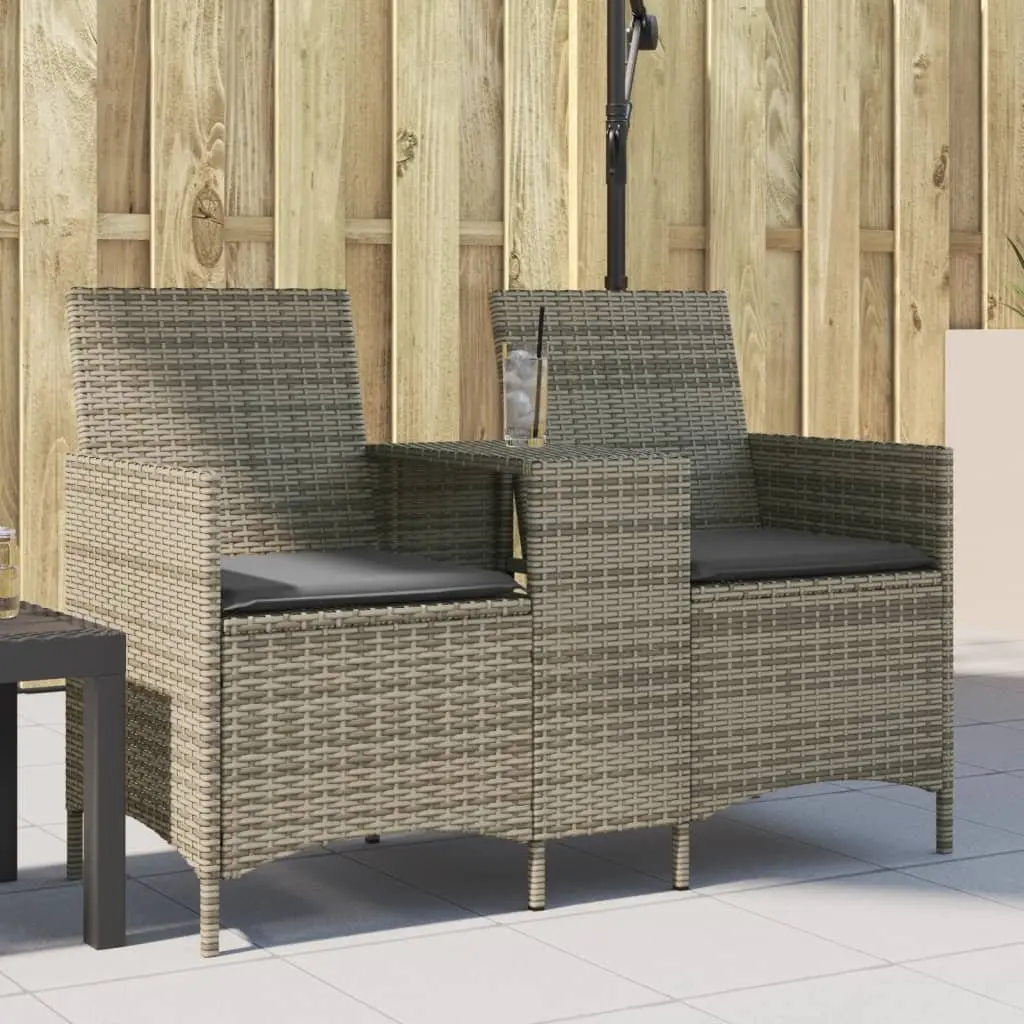 Outdoor Garden Sofa Poly Rattan 2-Seater Grey with Cushions and Table Patio Furniture