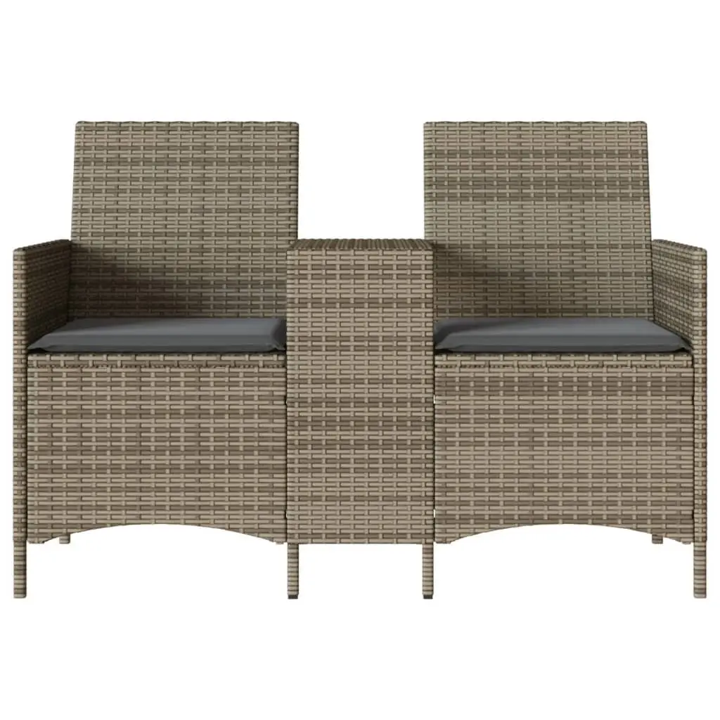 Outdoor Garden Sofa Poly Rattan 2-Seater Grey with Cushions and Table Patio Furniture