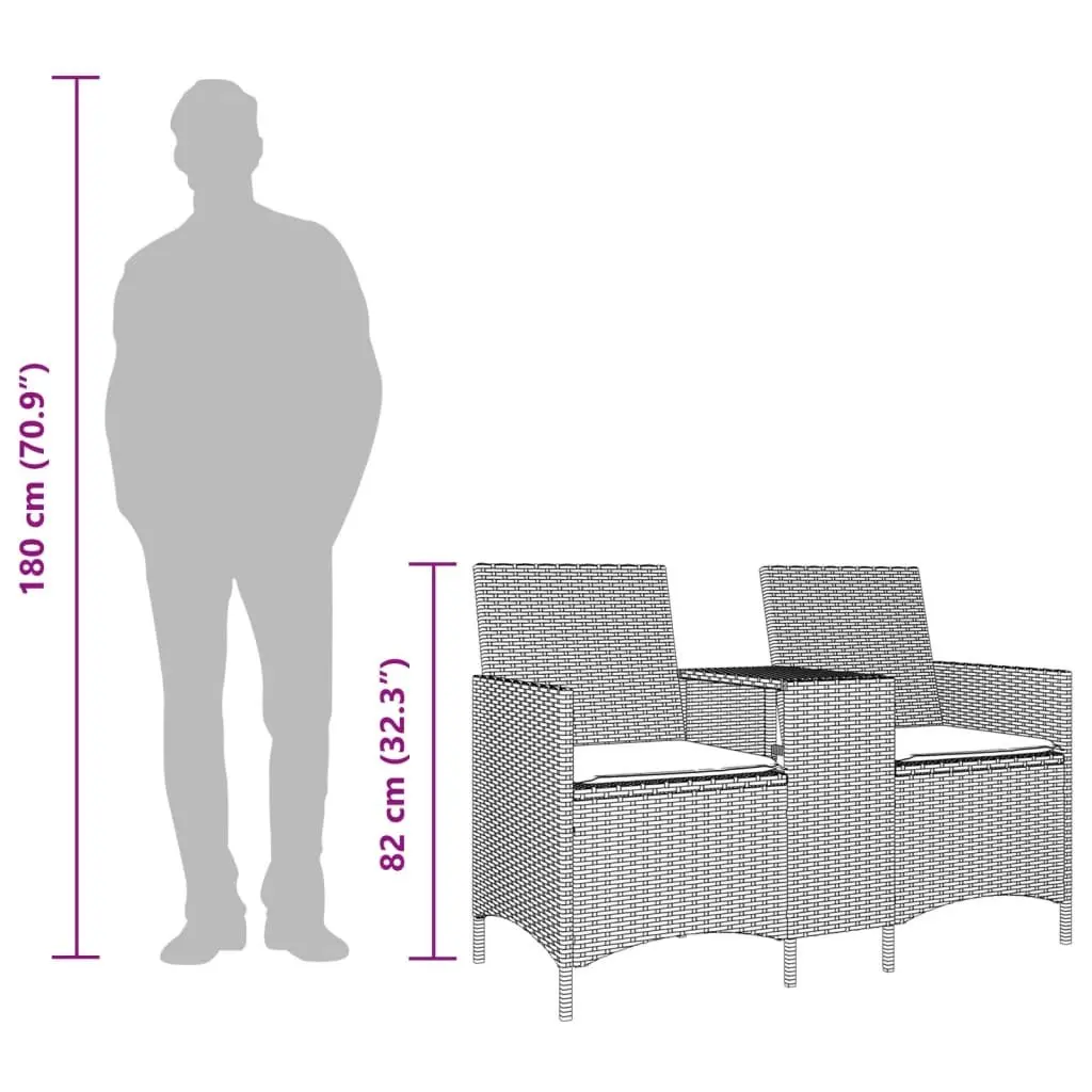 Outdoor Garden Sofa Poly Rattan 2-Seater Grey with Cushions and Table Patio Furniture