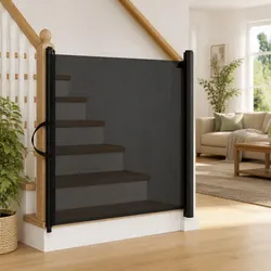 Practical Retractable Pet Gate Black 117.5x125cm Safety Barrier
