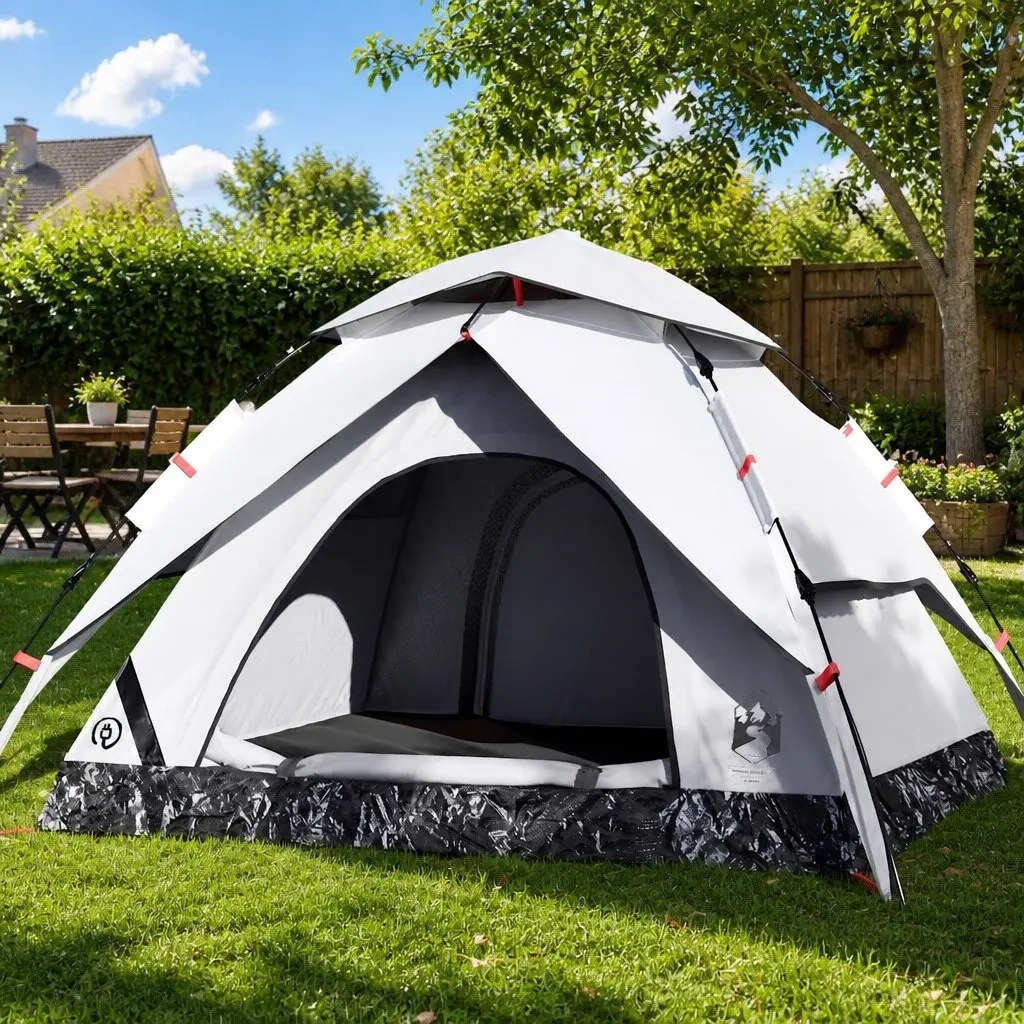 4 Person Camping Tent Dome Waterproof Quick Setup Blackout Fabric White