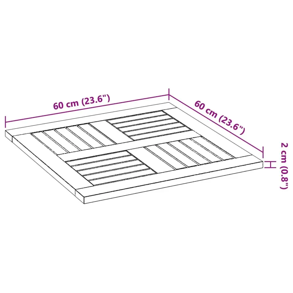 Square Table Top Acacia Wood Brown 60x60x2 cm Solid Replacement for Dining Garden