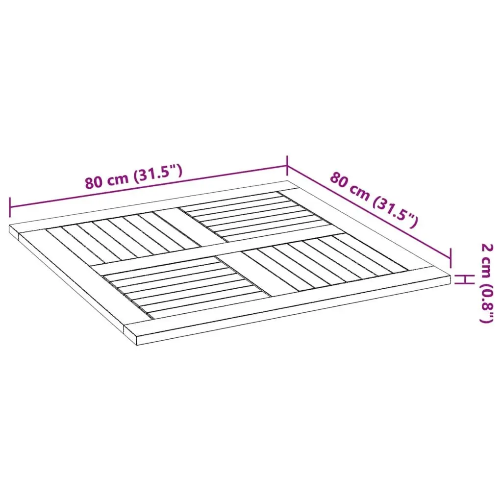 Square Wooden Table Top for Dining and Garden 80x80cm