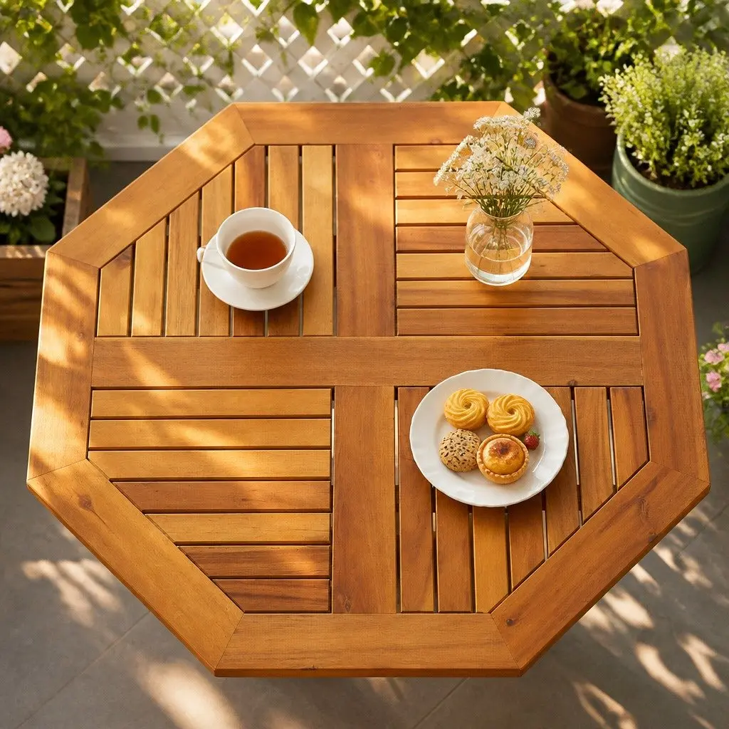 Octagonal Table Top Solid Acacia Wood Brown 80x80x2.2cm for Replacement Dining