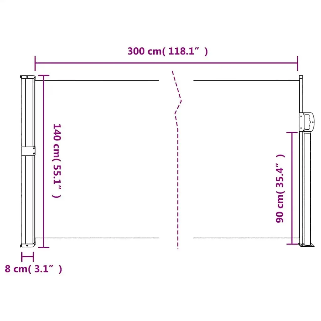 Retractable Awning Privacy Screen Black 140x300 cm Outdoor Garden Shade Polyester