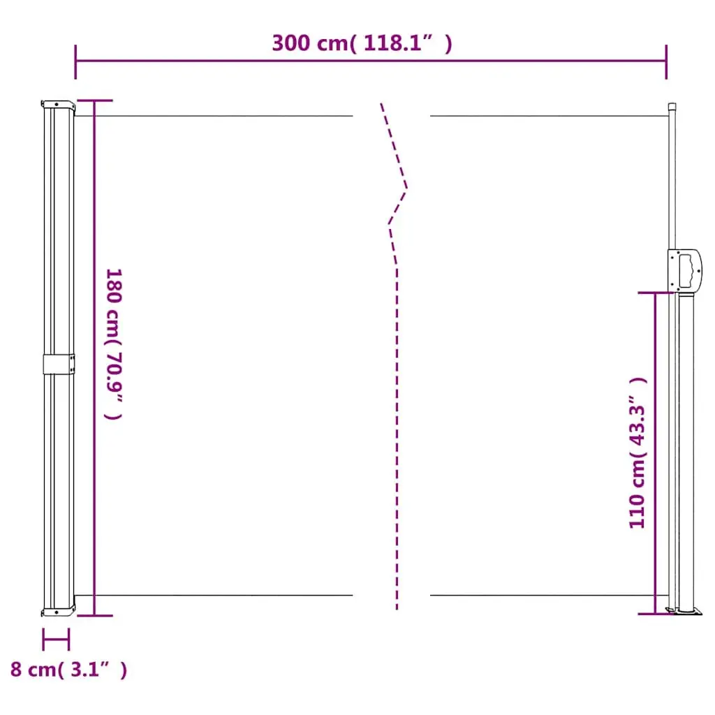 Retractable Side Awning Polyester 180x300cm Black Outdoor Privacy Screen