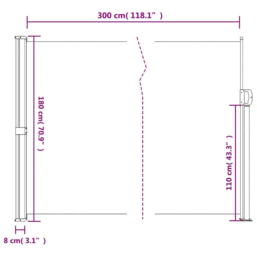 Retractable Side Awning Polyester 180x300cm Cream Outdoor Privacy Screen Garden Patio
