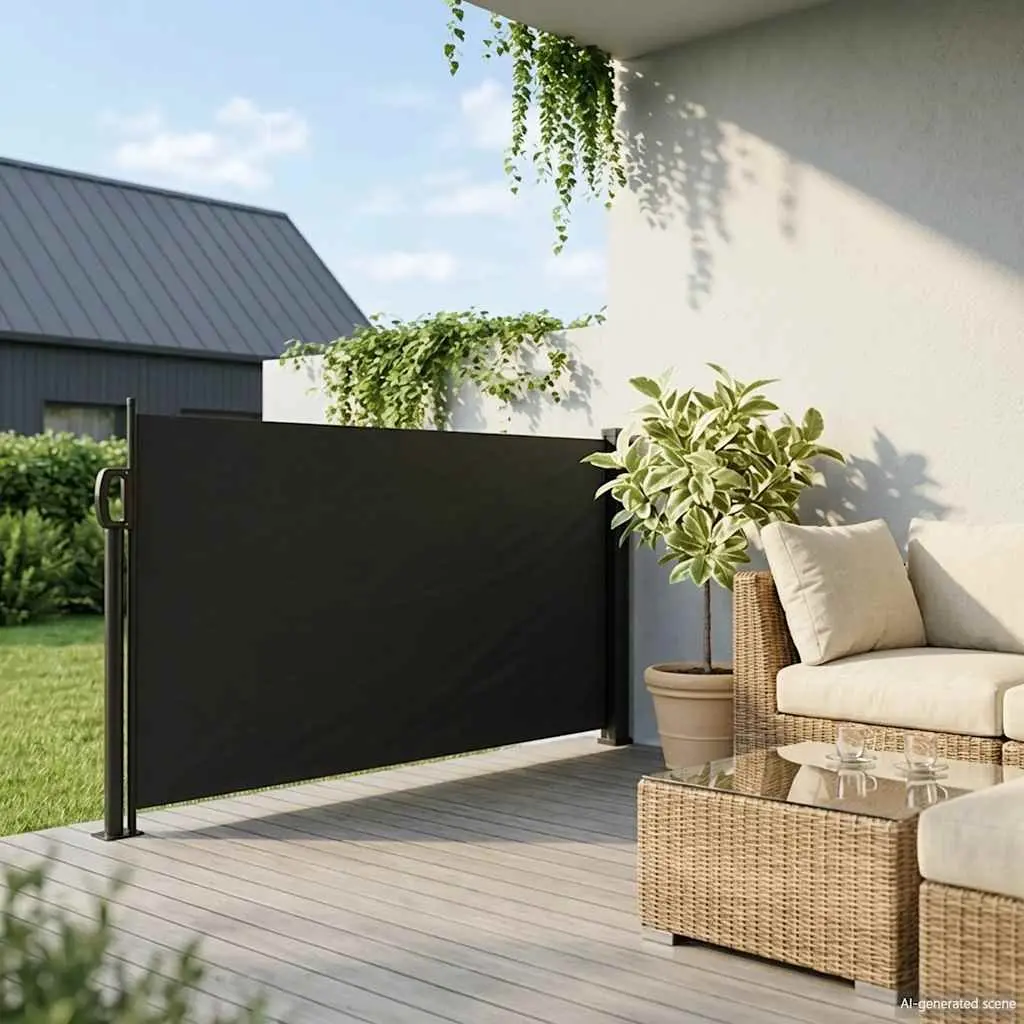 Retractable Side Awning Polyester 120x500cm Black Garden Screen Patio Balcony Privacy