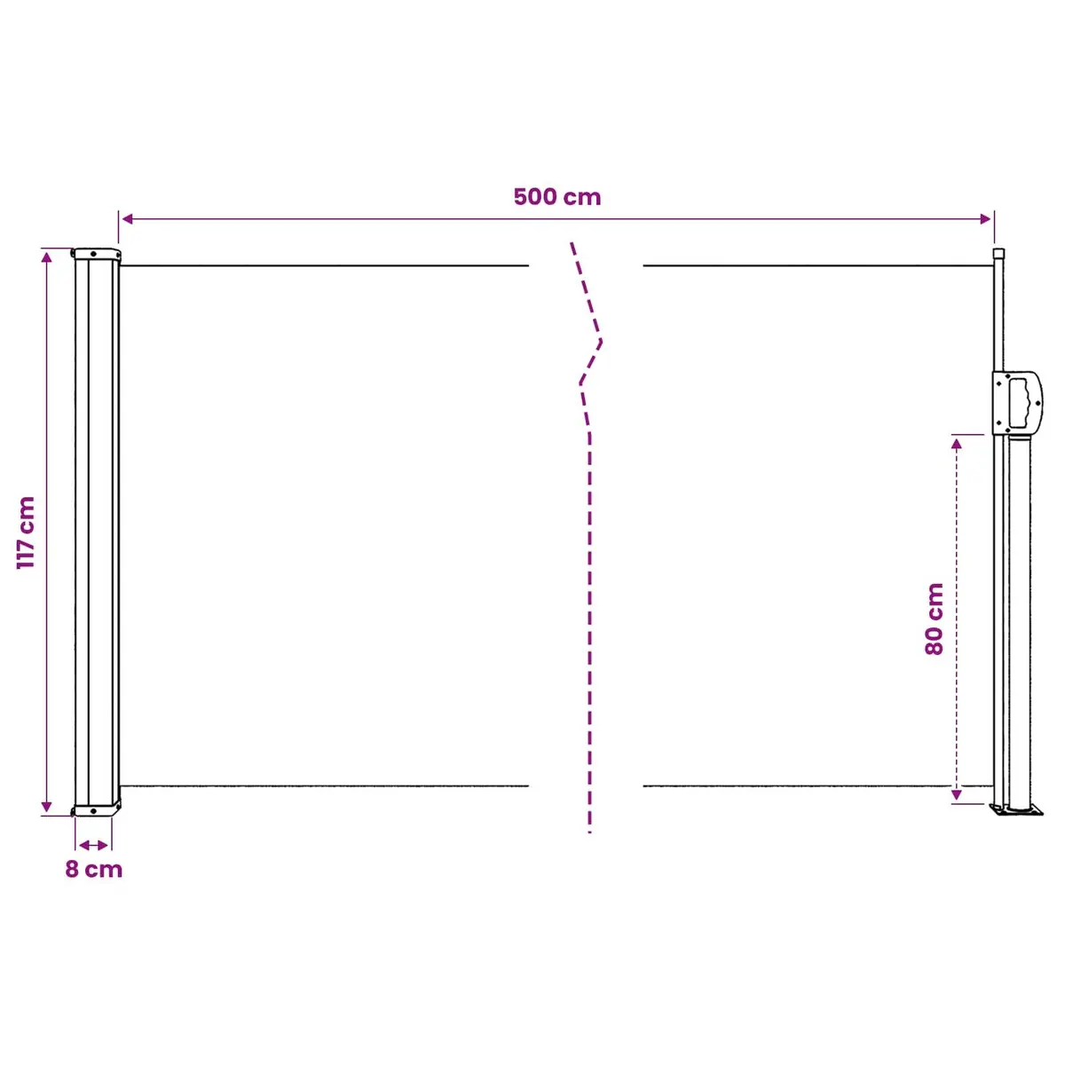 Retractable Side Awning Water and UV Resistant Polyester 120x500cm Cream