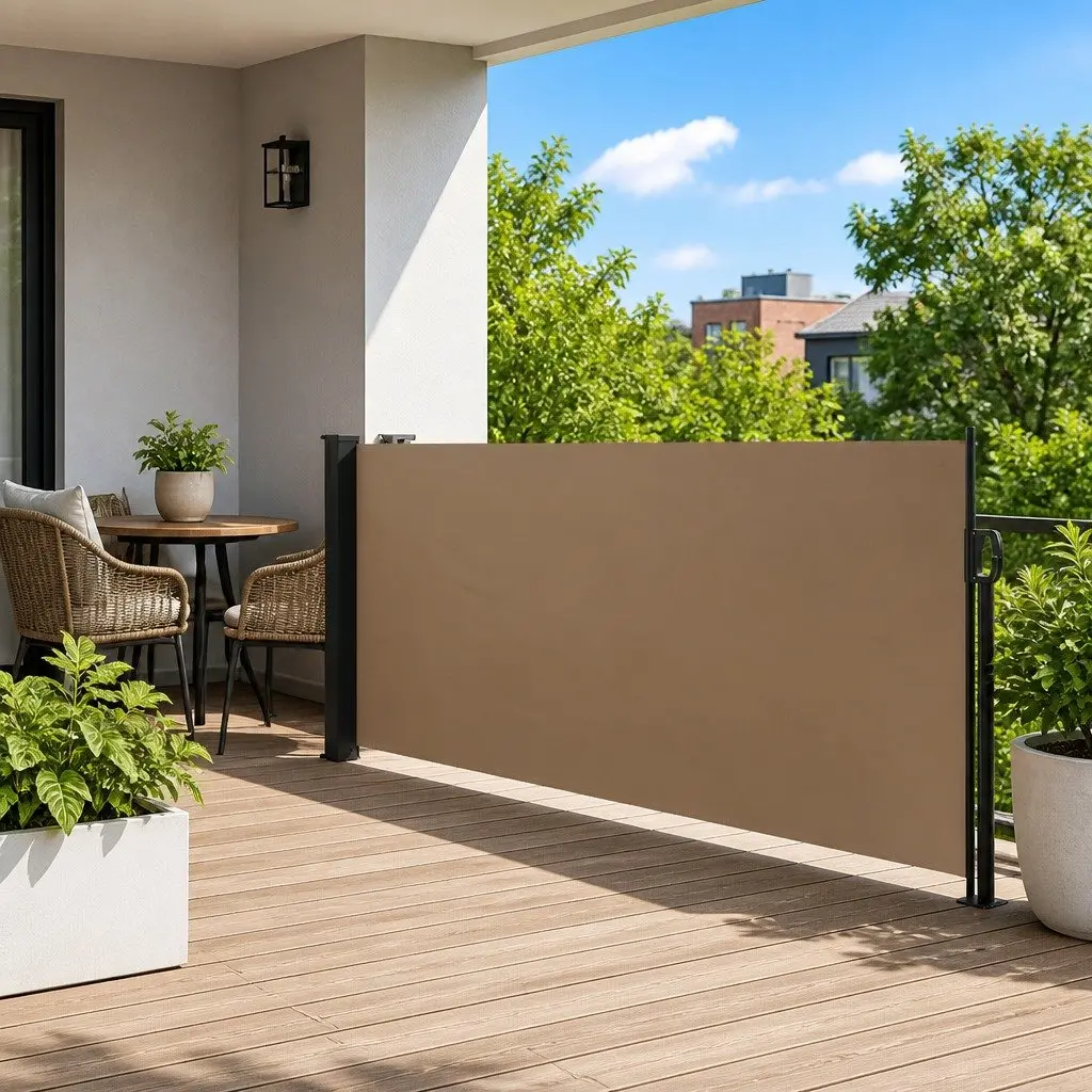 Retractable Awning Privacy Screen Breathable Polyester 120x500cm Taupe Outdoor Garden Patio Balcony