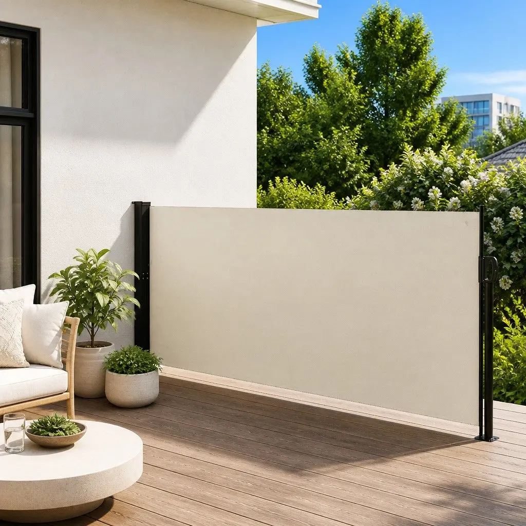 Retractable Side Awning Polyester 140x500cm Cream Outdoor Privacy Screen
