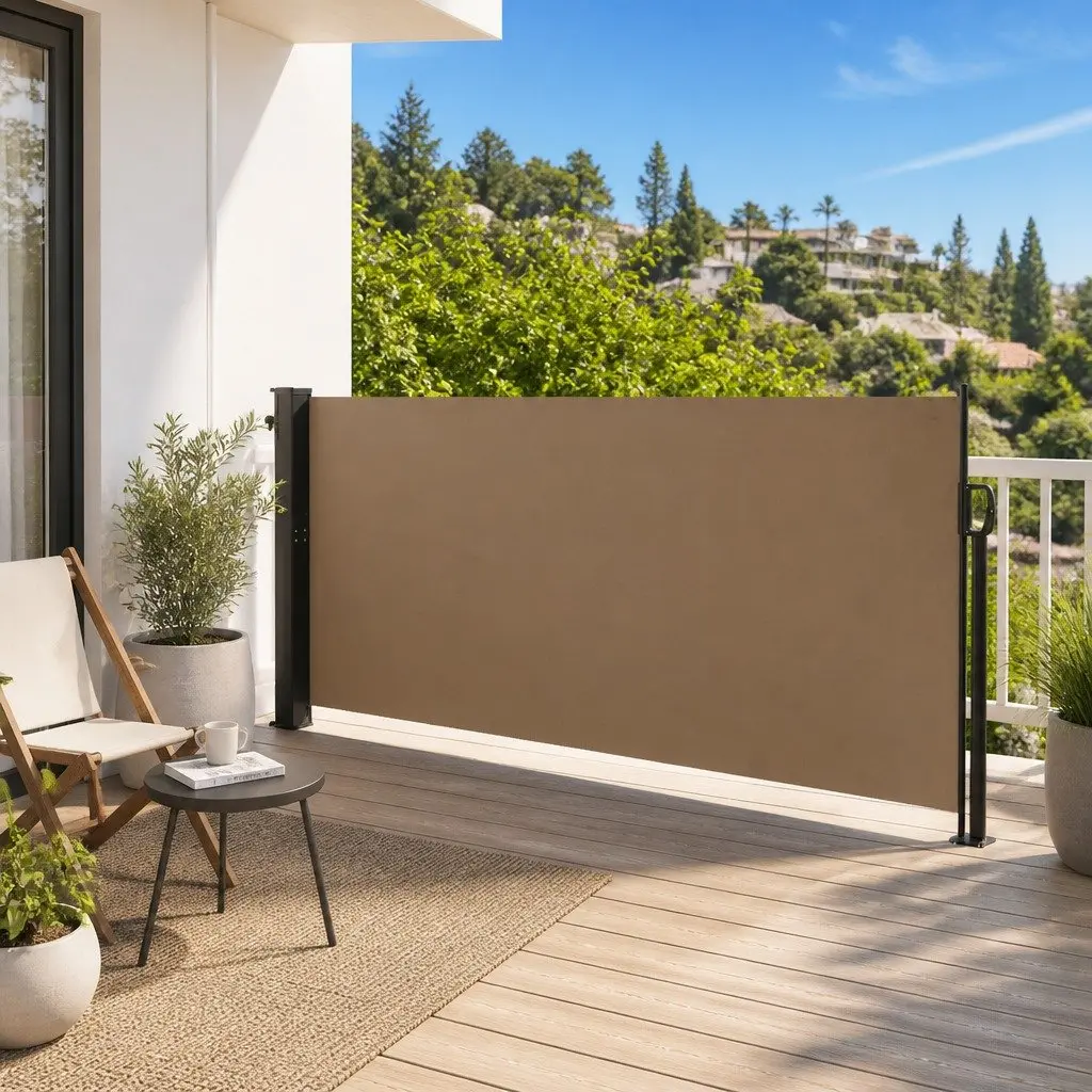 Retractable Awning Privacy Screen Taupe 140x500cm Water Resistant Fabric for Balcony Terrace Patio
