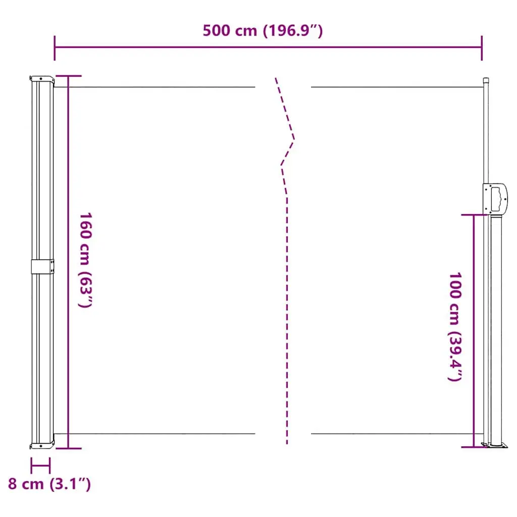 Retractable Side Awning Polyester 160x500cm Cream Outdoor Garden Privacy Screen Patio